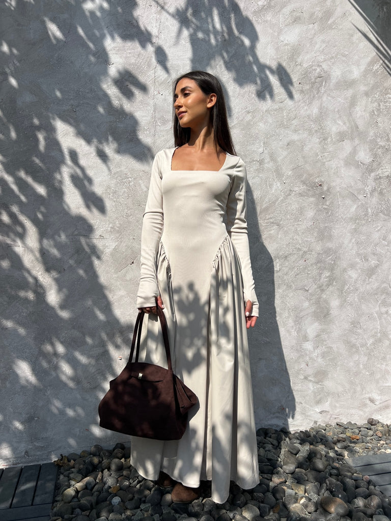 Light Beige Matte Leather Ballerina Dress - Mii