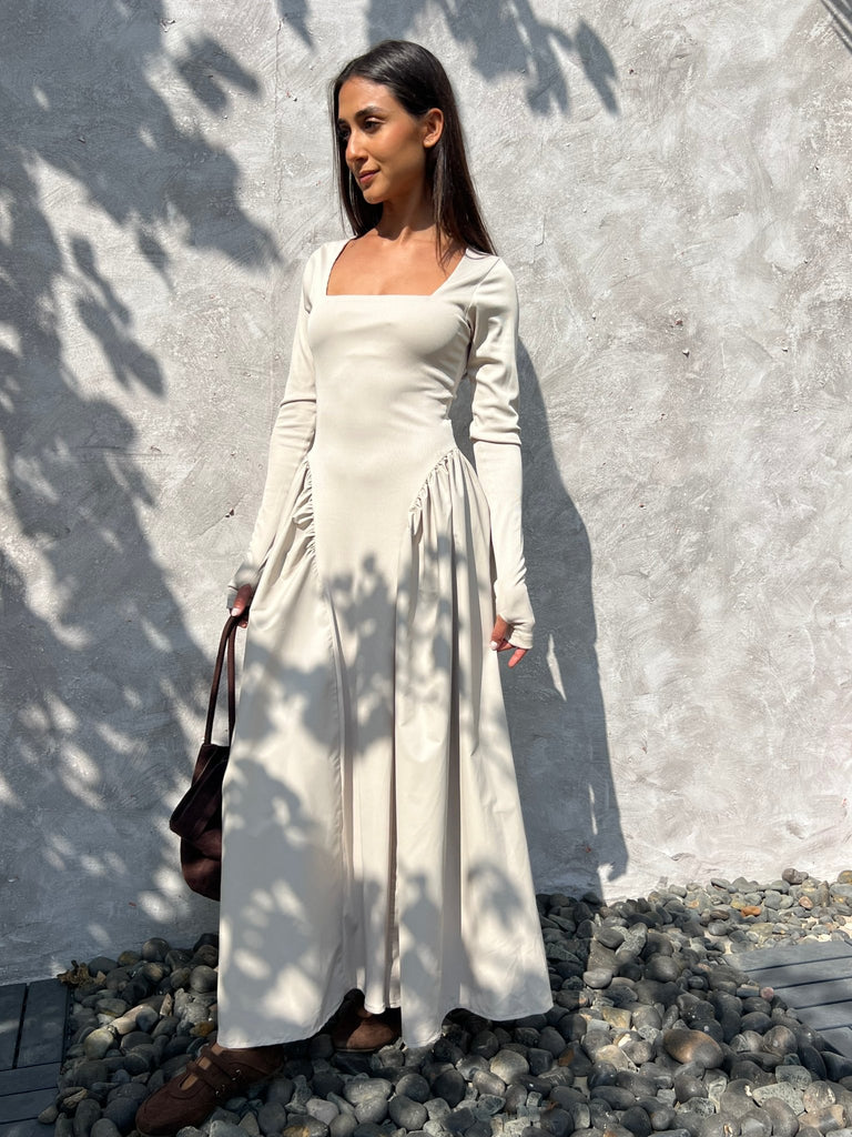 Light Beige Matte Leather Ballerina Dress - Mii