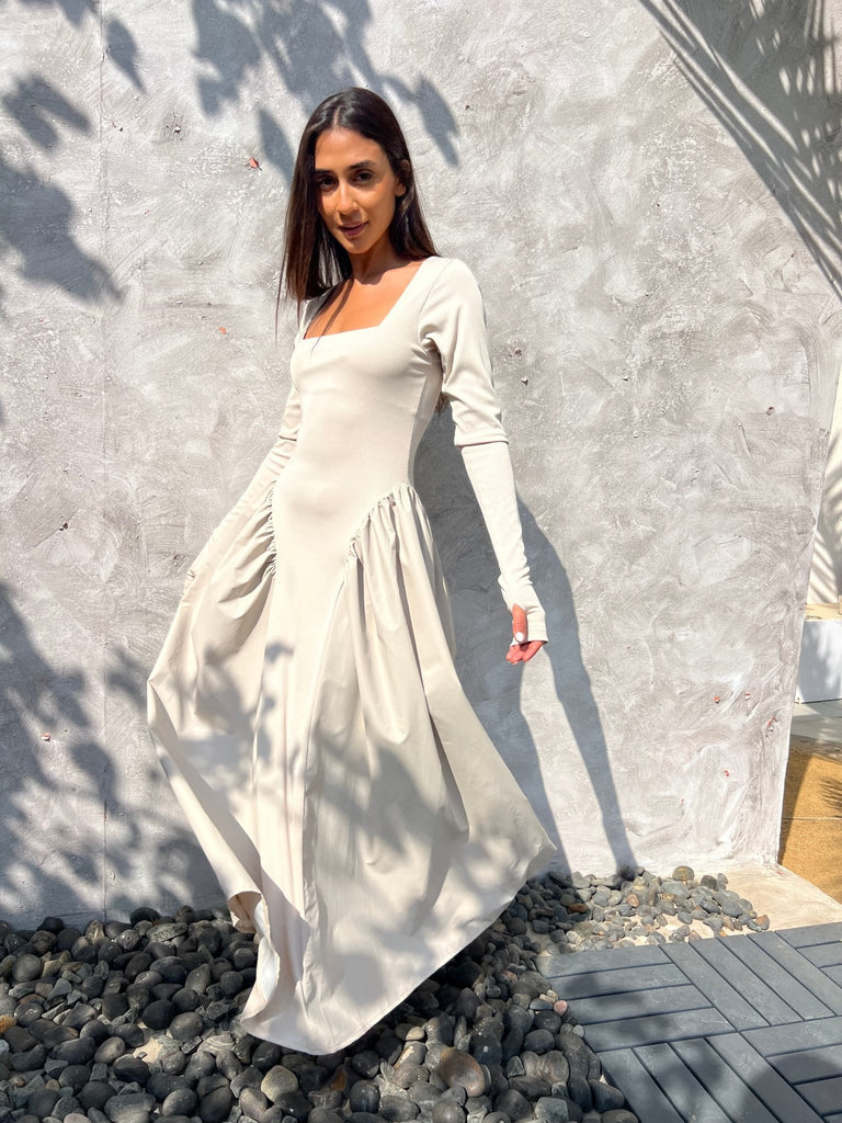 Light Beige Matte Leather Ballerina Dress - Mii