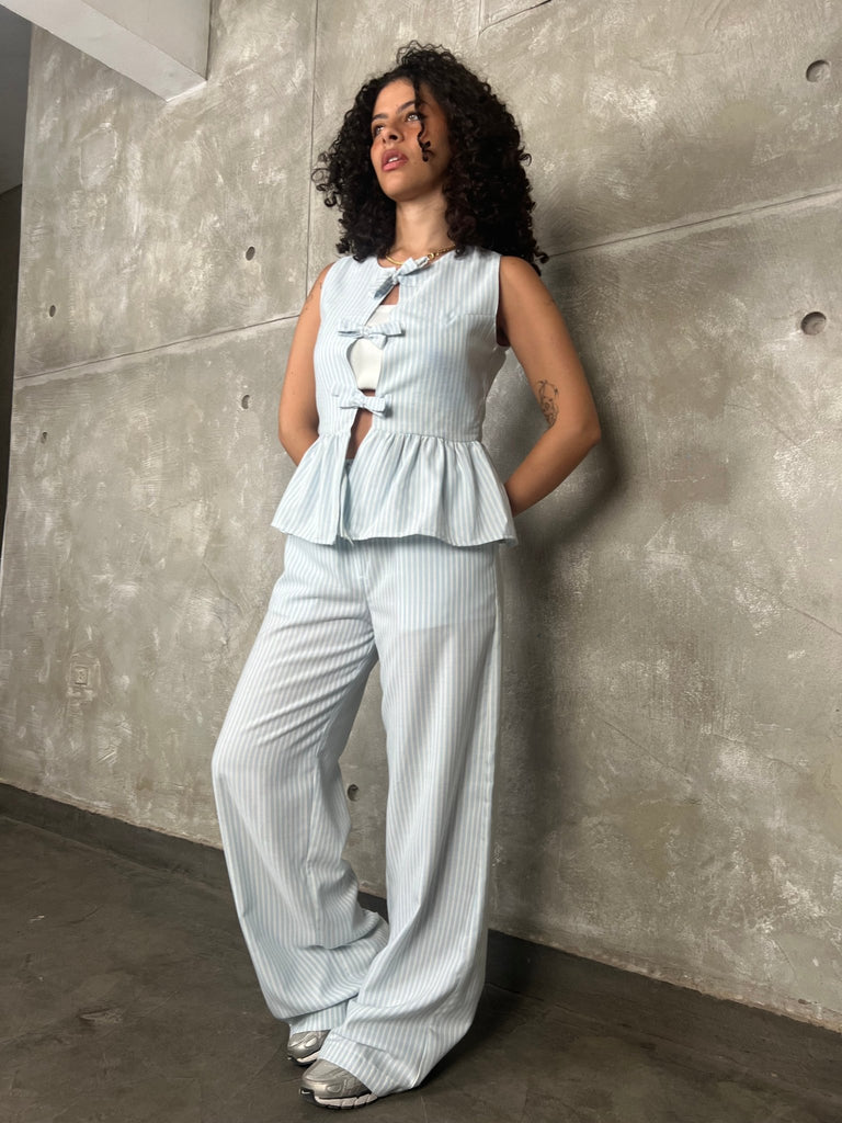 Light Blue Frenchy Striped Sleeveless Top - Mii