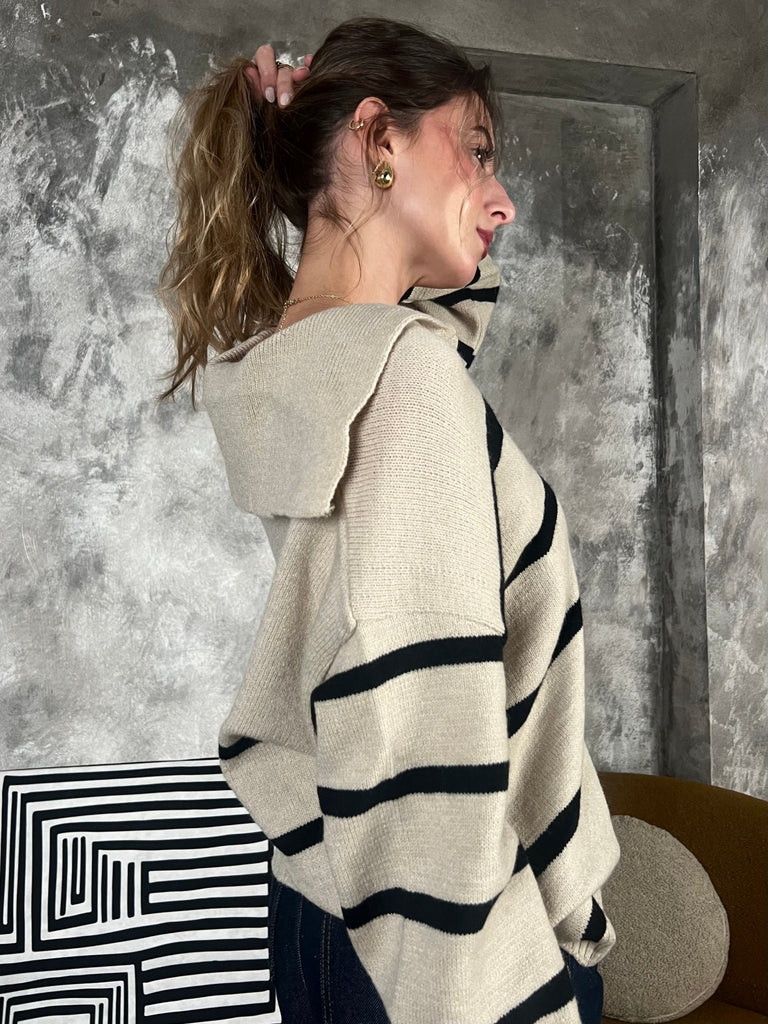 Light BrownxBlack Striped Pullover - Mii