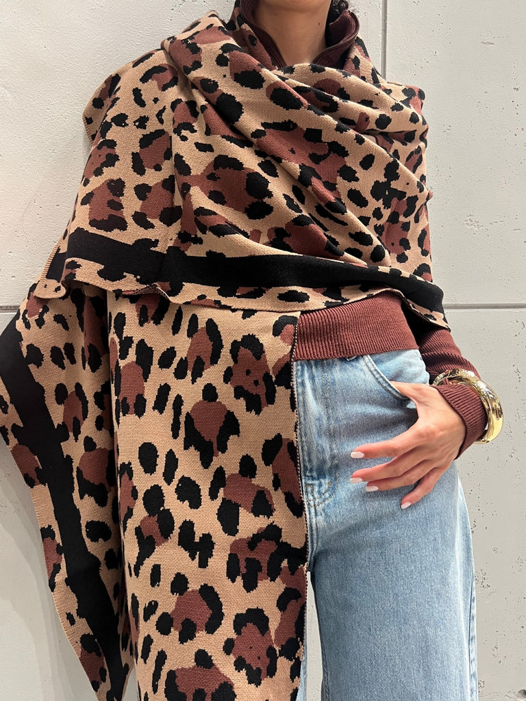 Lined Leopard Knit Scarf - Mii