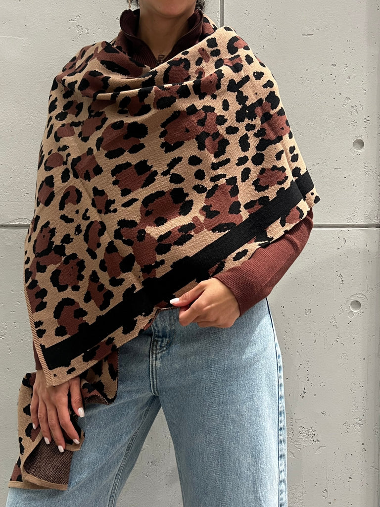 Lined Leopard Knit Scarf - Mii