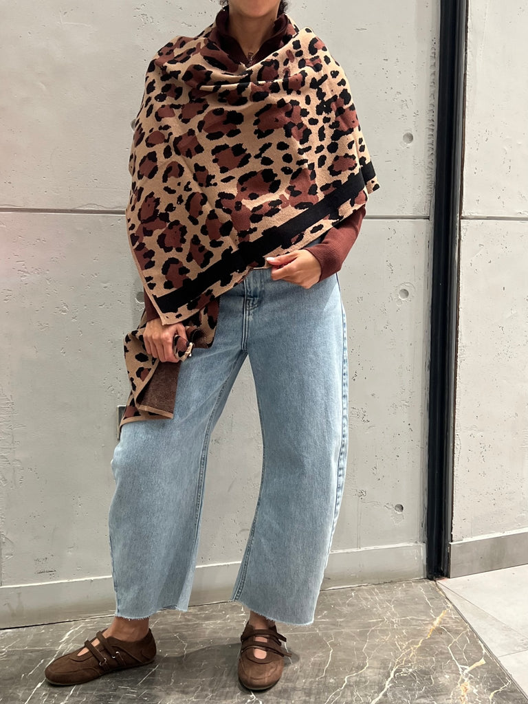 Lined Leopard Knit Scarf - Mii