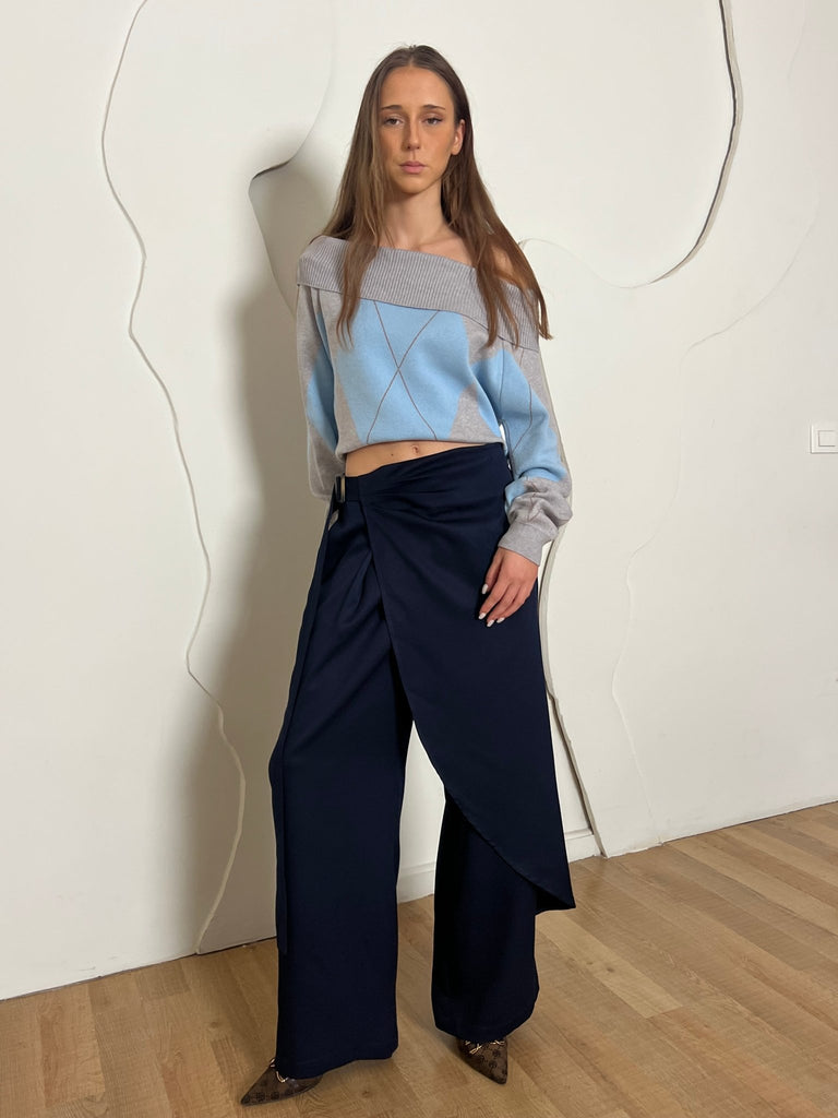 Navy Contour Wrap Pants - Mii