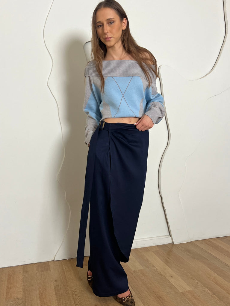 Navy Contour Wrap Pants - Mii