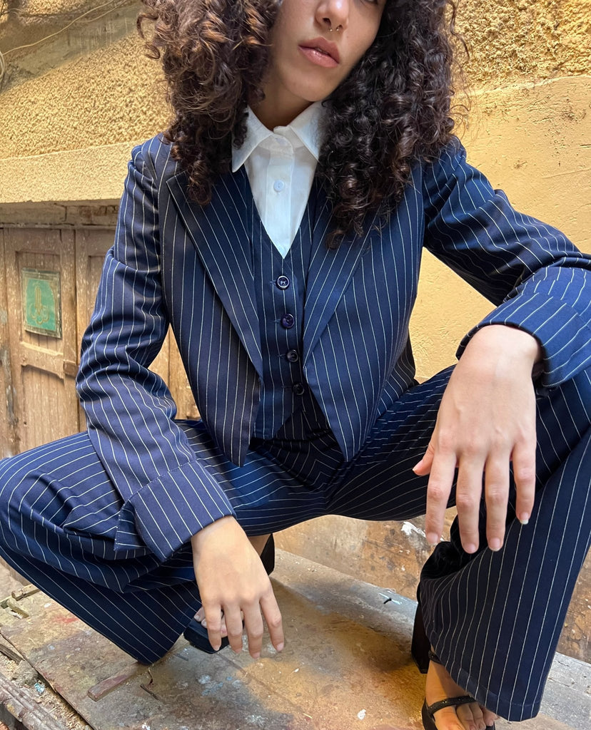 Navy Pinstripe Suit Blazer - Mii