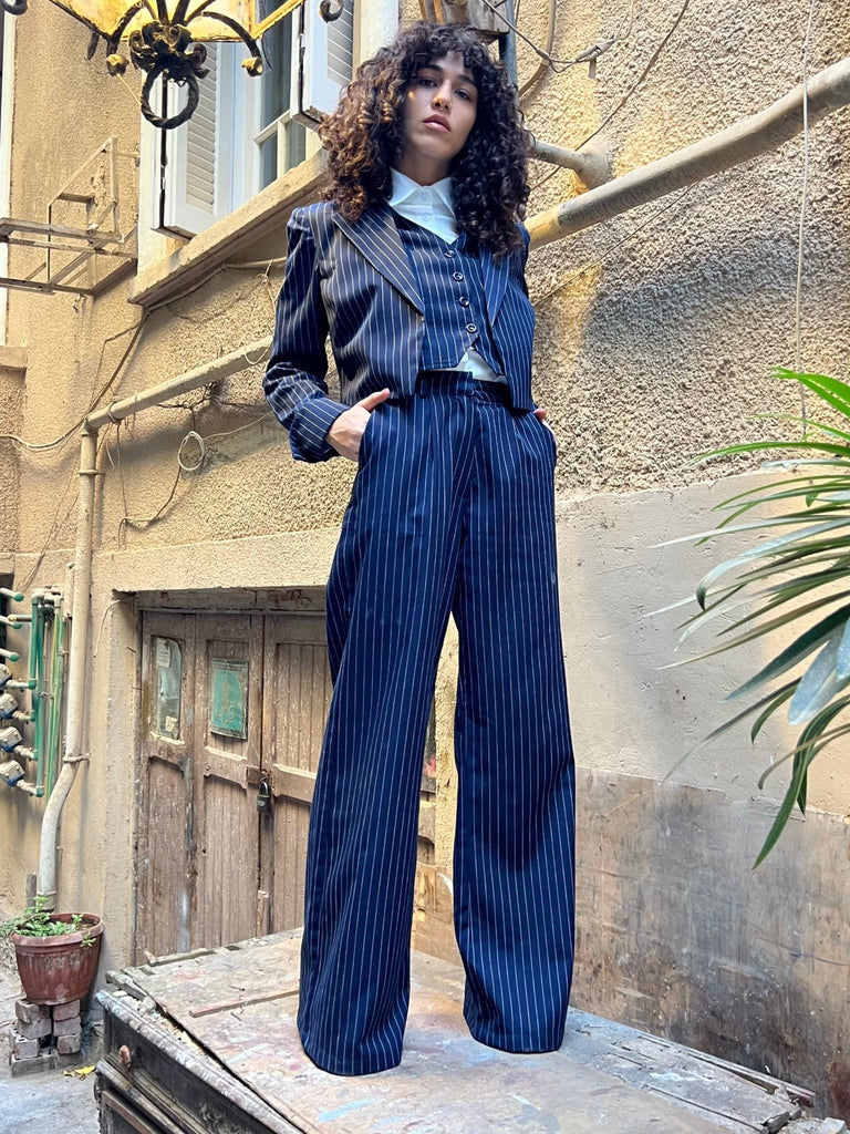 Navy Pinstripe Suit Vest - Mii