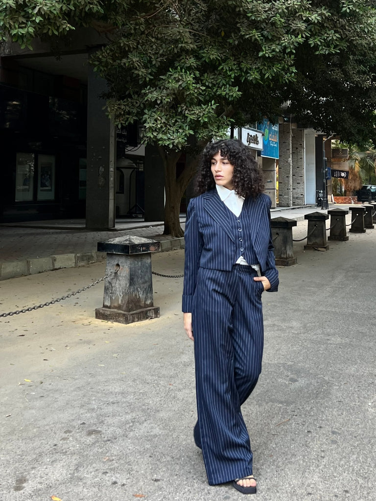 Navy Pinstripe Suit Vest - Mii