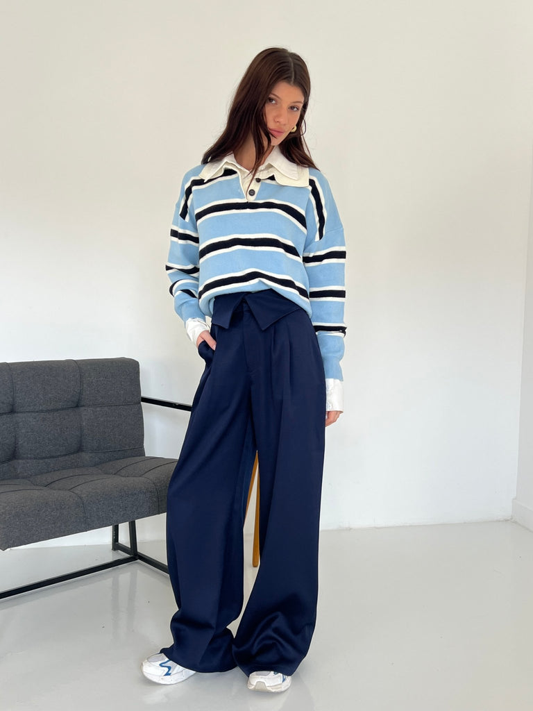 Navy Reverse Waist Pants - Mii