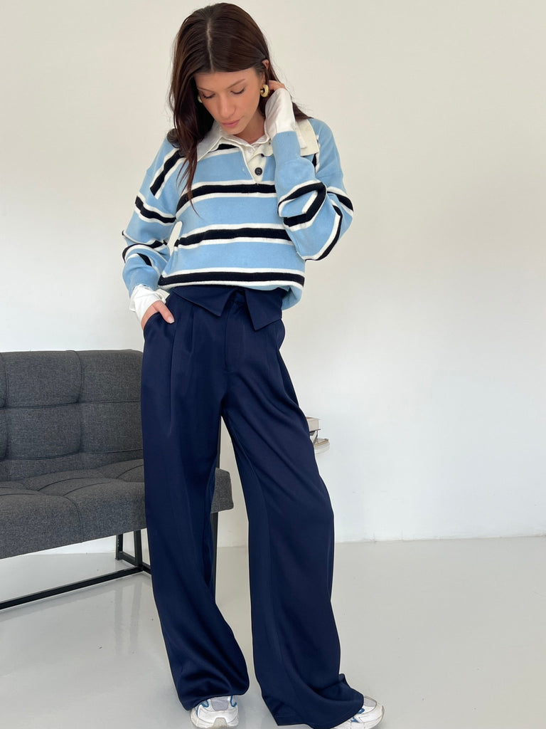 Navy Reverse Waist Pants - Mii