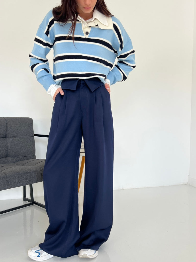 Navy Reverse Waist Pants - Mii
