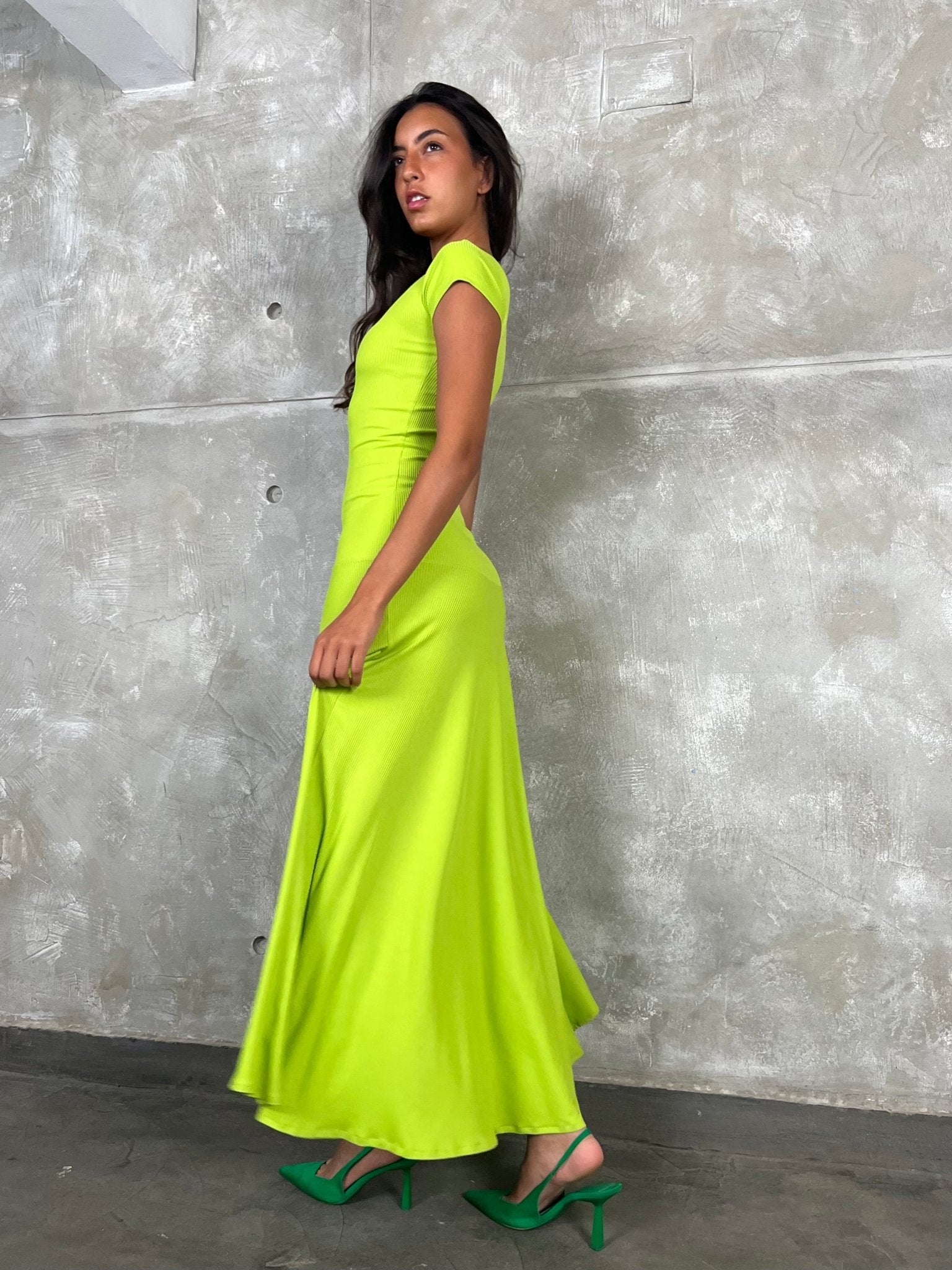 Neon Green Long Ballerina Dress Mii Neon Green Long Ballerina Dress Mii