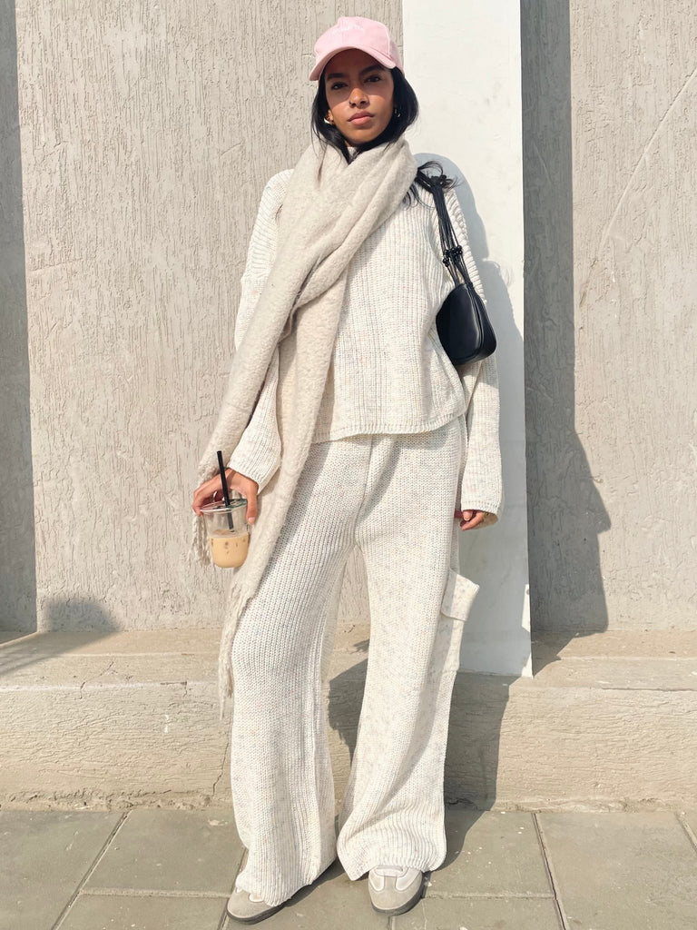 Off White Knit Tweed Threads Cargo Set - Mii