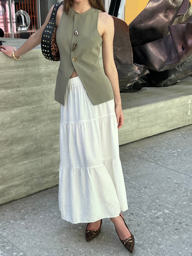 Olive French Style Metal Button Vest - Mii