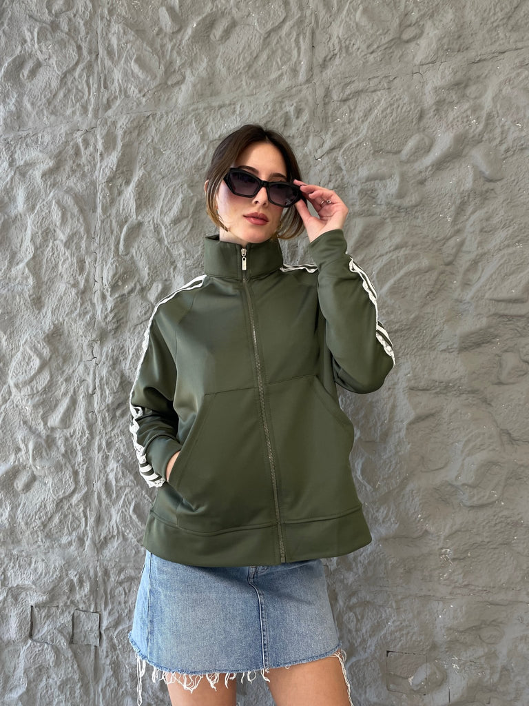 Olive Lace Stripes Jacket - Mii