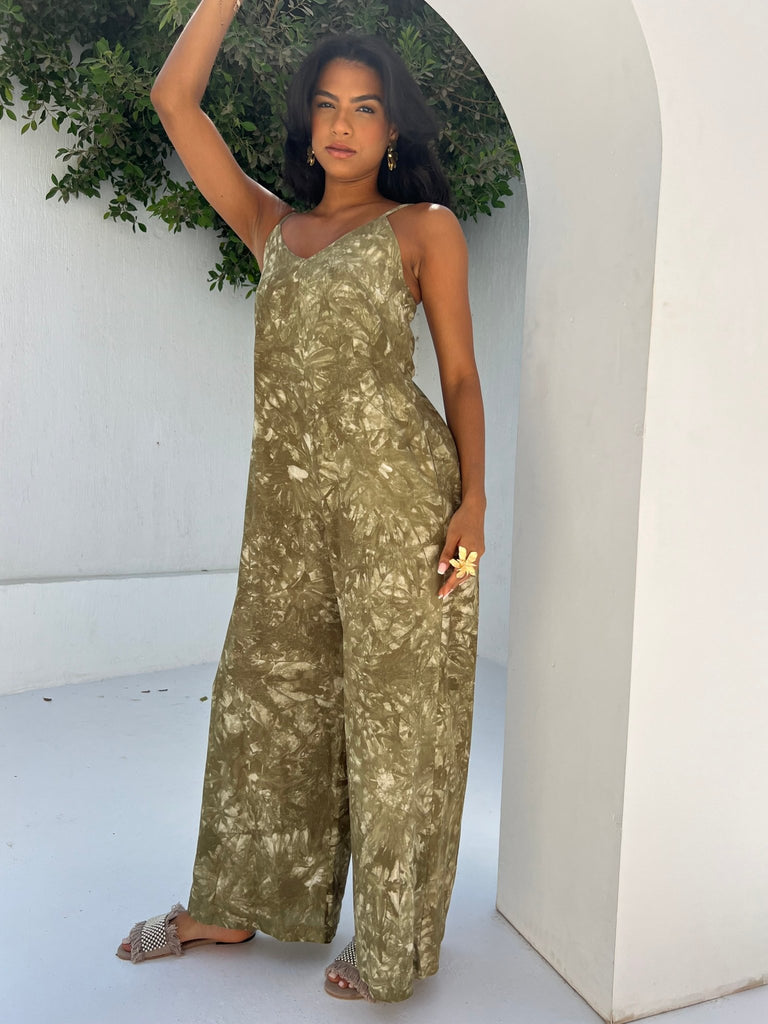 Olive Loose Floral Jumpsuit - Mii