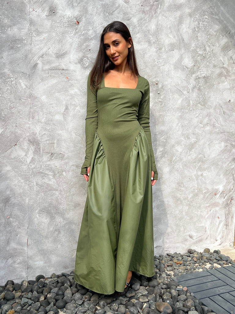 Olive Matte Leather Ballerina Dress - Mii