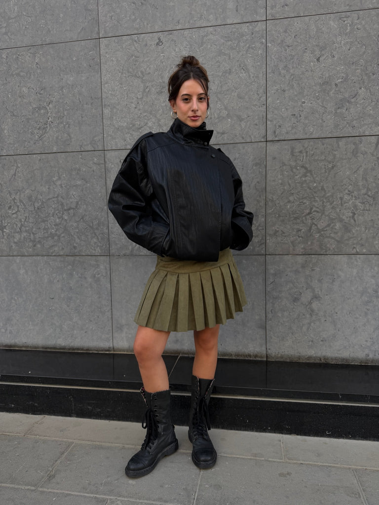 Olive Suede Tennis Skirt - Mii