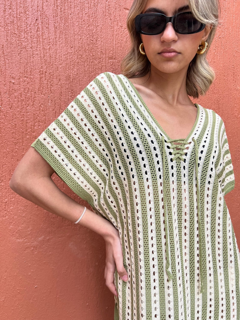 Olive X Beige Pinstripe Coverup - Mii
