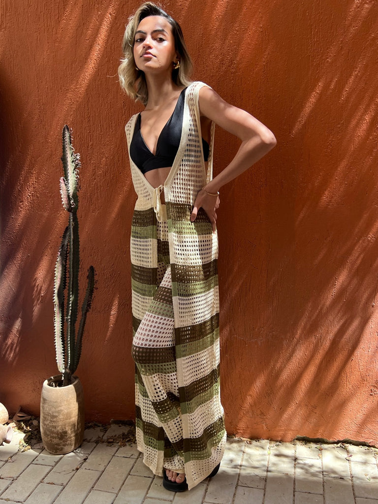 OliveXBeige Hollow Out Long Cardigan Set - Mii