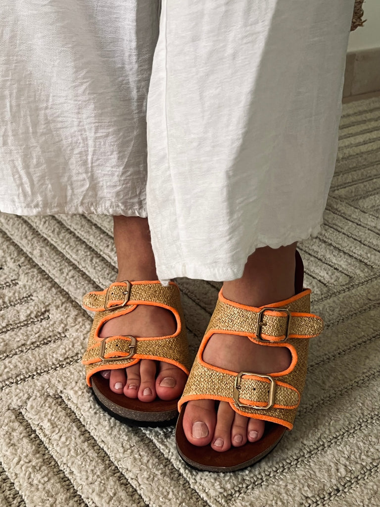 Orange Double Buckle Slides - Mii