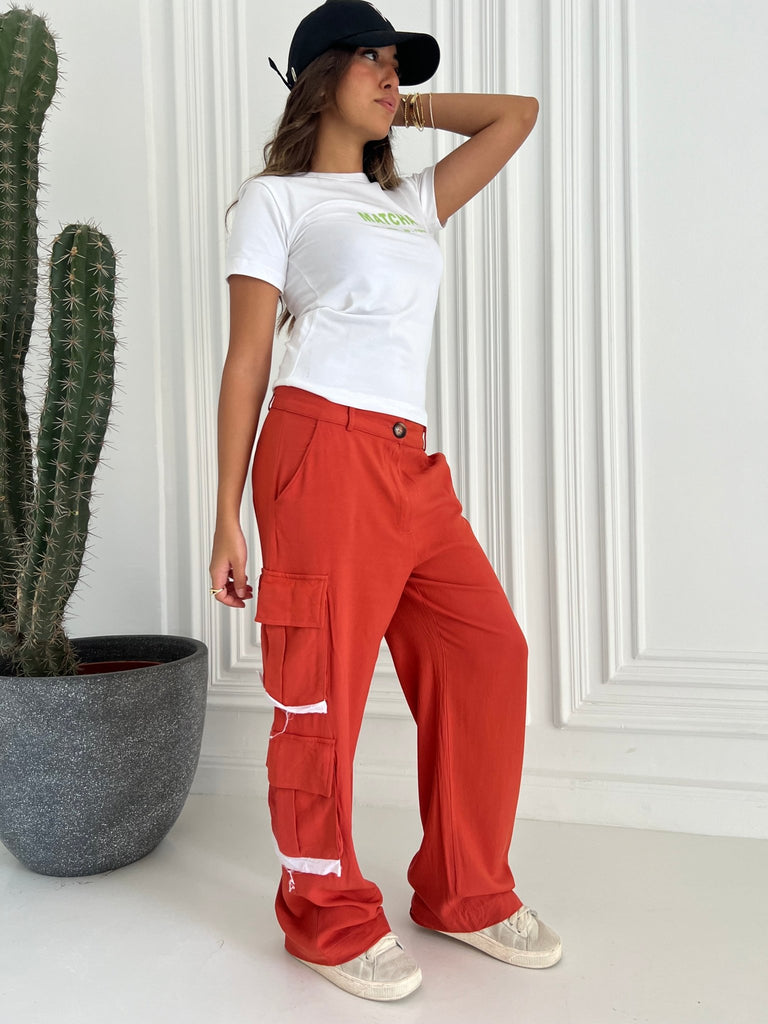 Orange Tailored Cargo Pants - Mii
