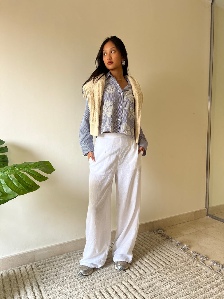 Pinstripe Flowery Blue Shirt - Mii