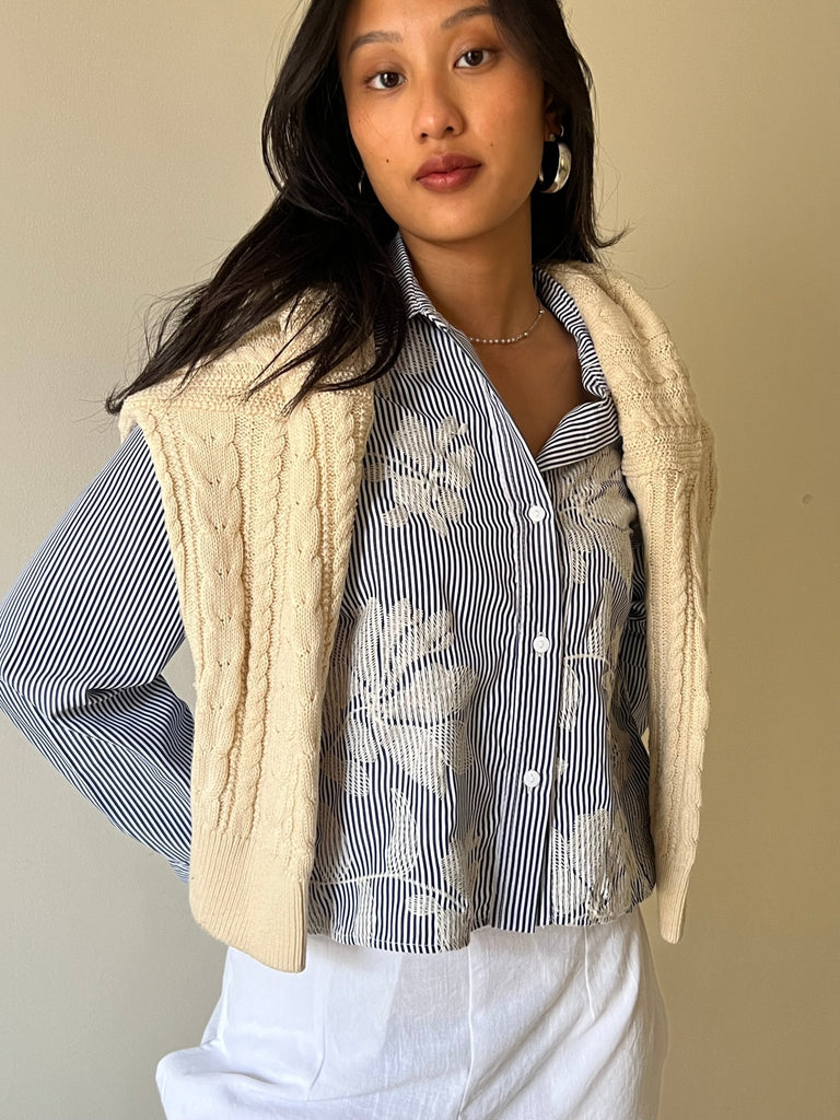 Pinstripe Flowery Blue Shirt - Mii