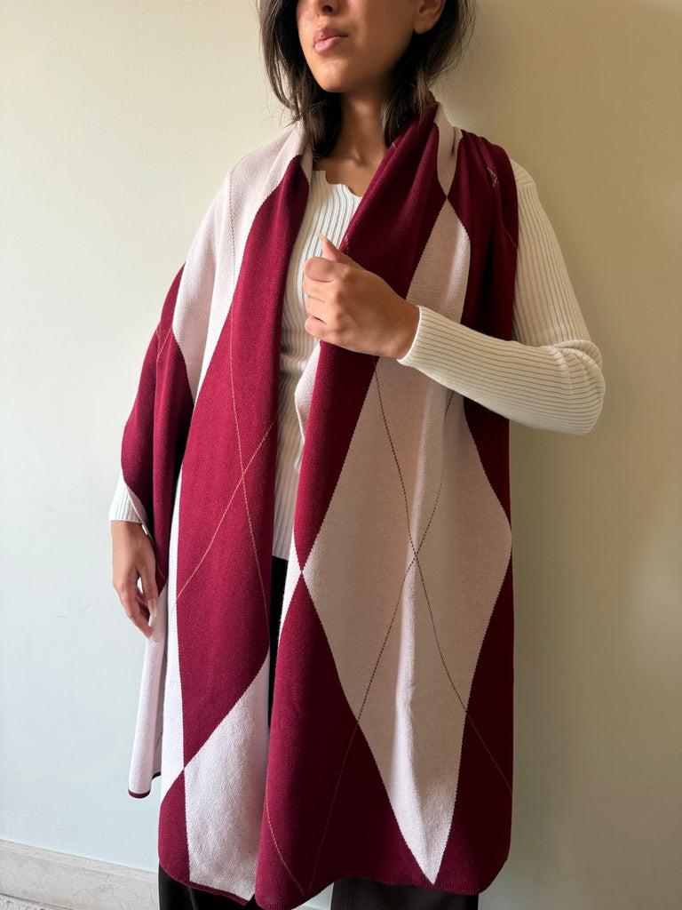 Rose X Burgundy Argyle Scarf - Mii
