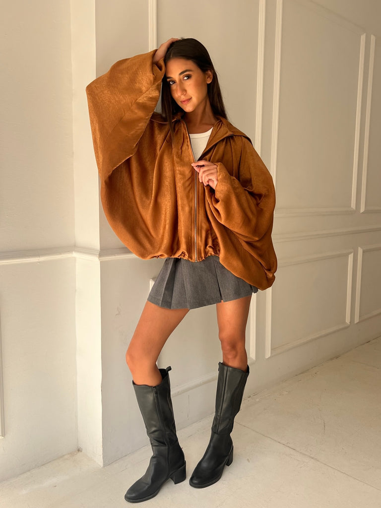 Rust Satin Balloon Jacket - Mii