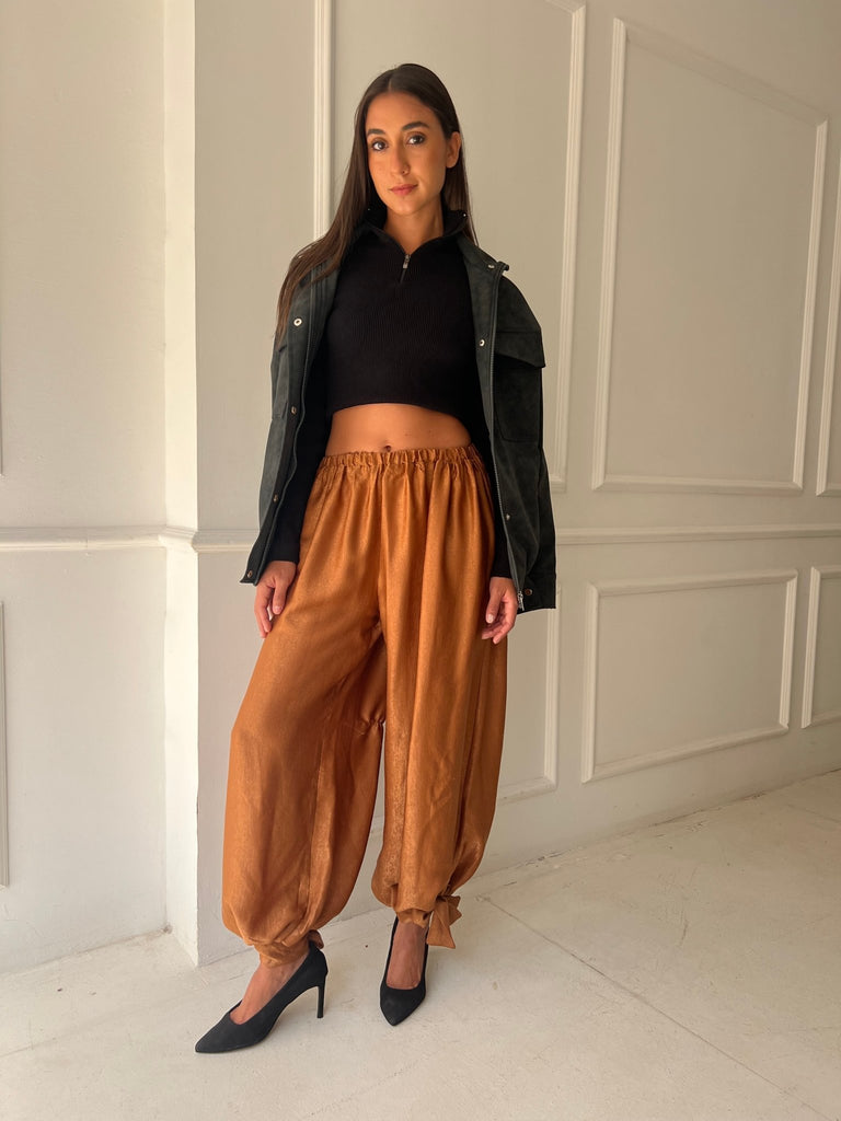 Rust Satin Balloon Pants - Mii