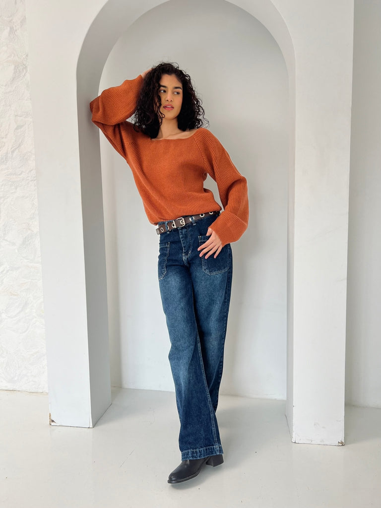 Rust Soft Knit Pumped Pullover - Mii