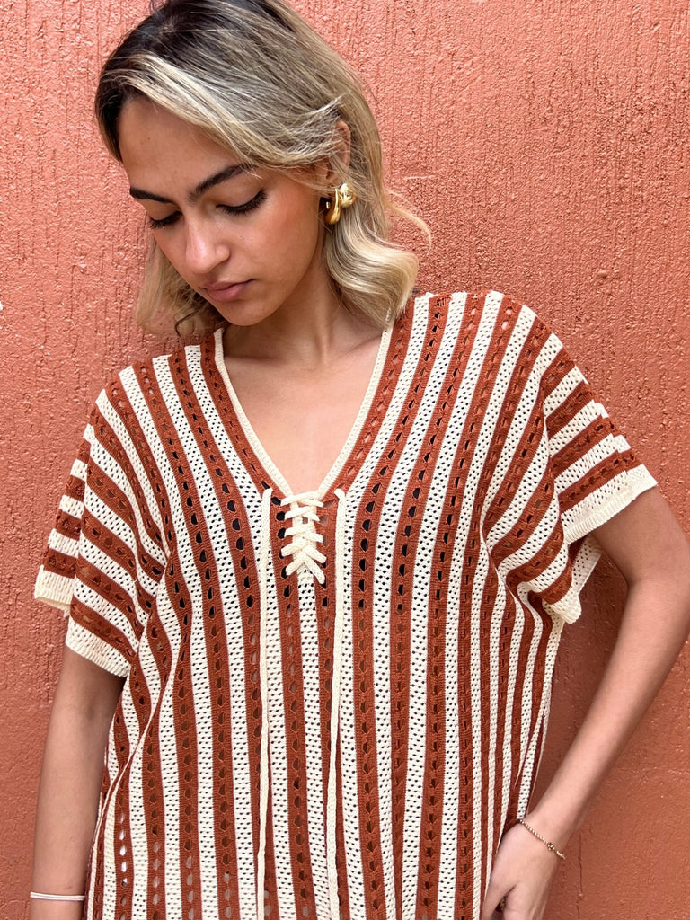 Rust X Beige Pinstripe Coverup - Mii