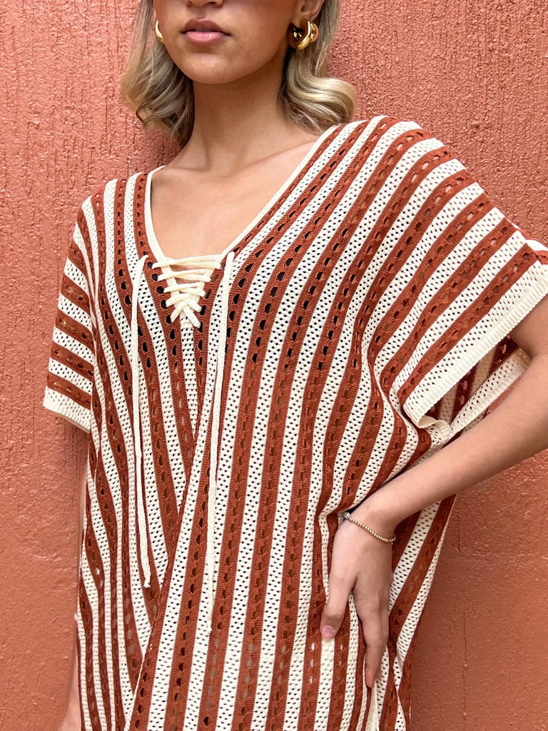Rust X Beige Pinstripe Coverup - Mii