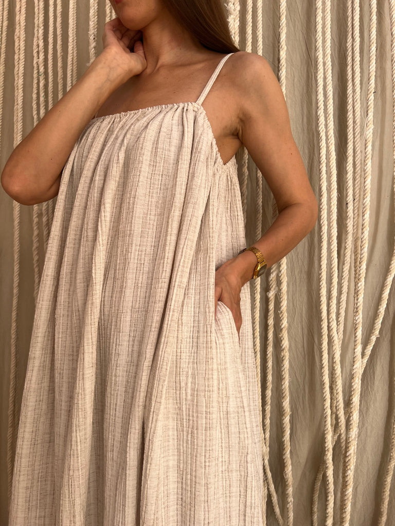 Soft Beige Long Linen Beach Dress - Mii