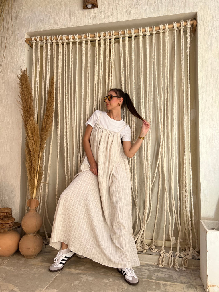 Soft Beige Long Linen Beach Dress - Mii