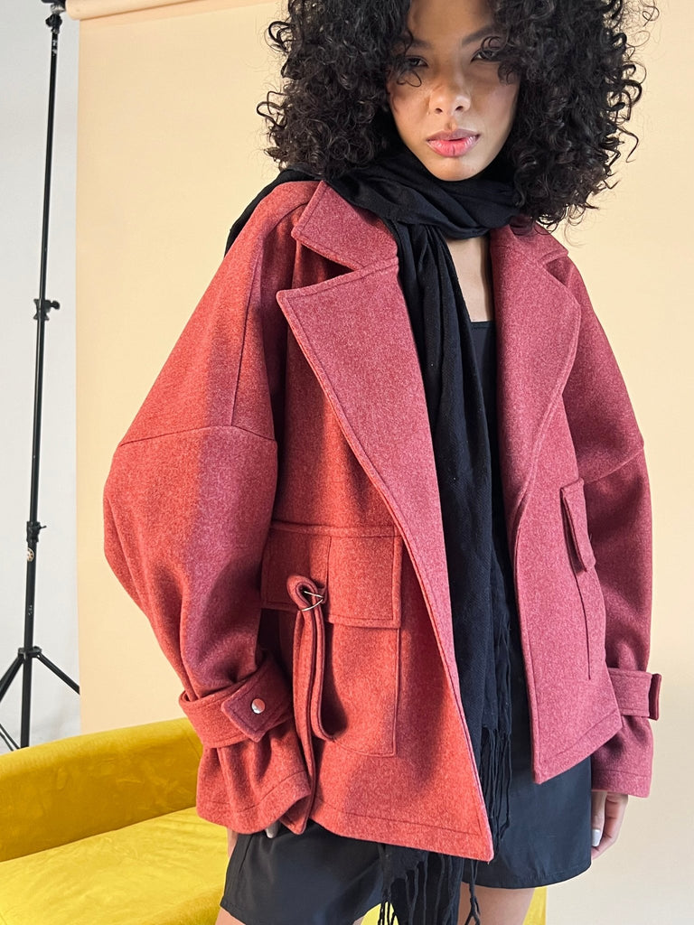 Soft Red Wool Half Coat - Mii