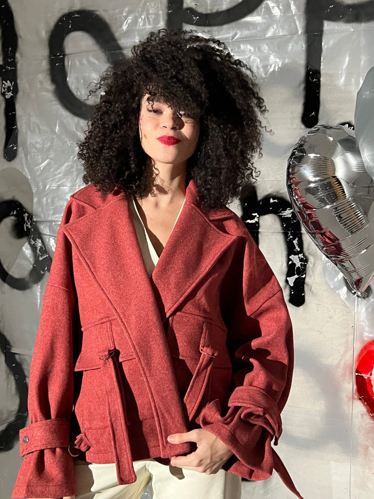 Soft Red Wool Half Coat - Mii