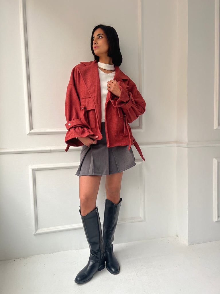 Soft Red Wool Half Coat - Mii