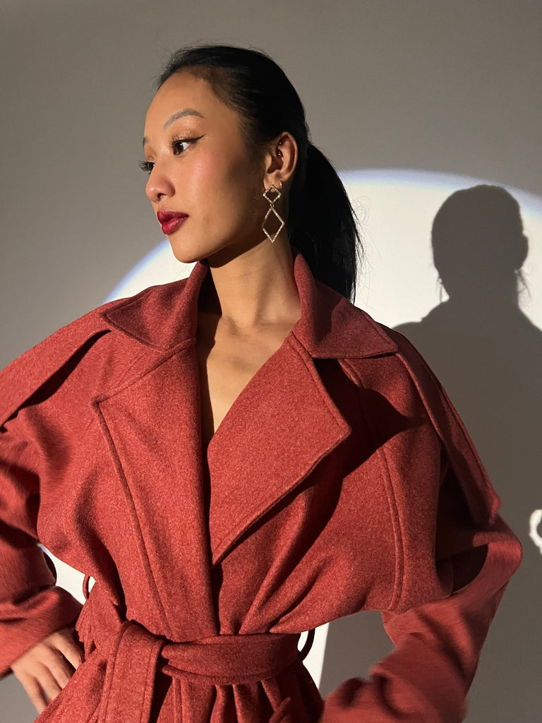 Soft Red Wool Trench Coat - Mii