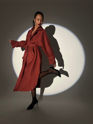 Soft Red Wool Trench Coat - Mii