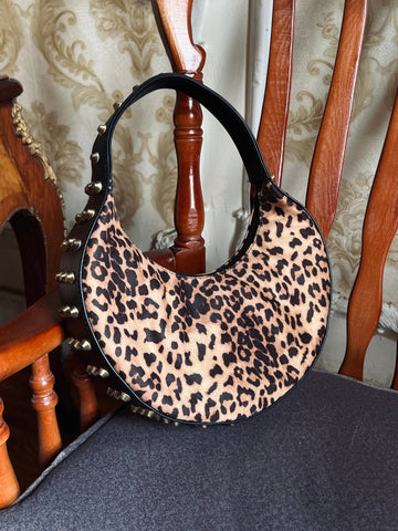 Suede Leopard Studded Bag - Mii