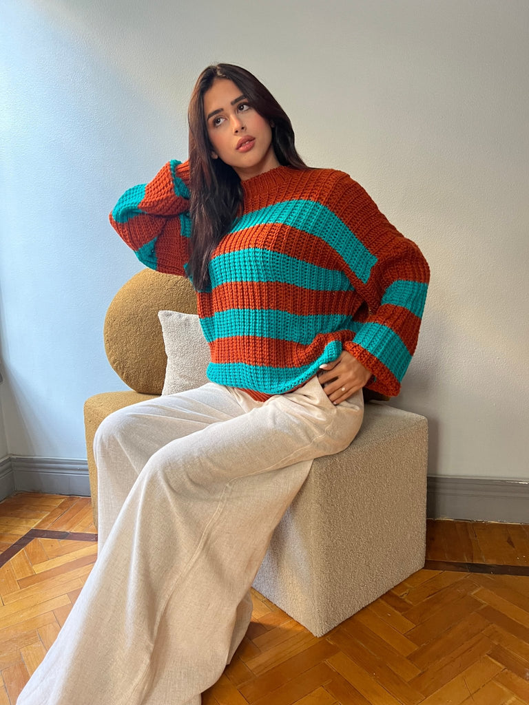 TurquoiseXOrange Striped Pullover - Mii