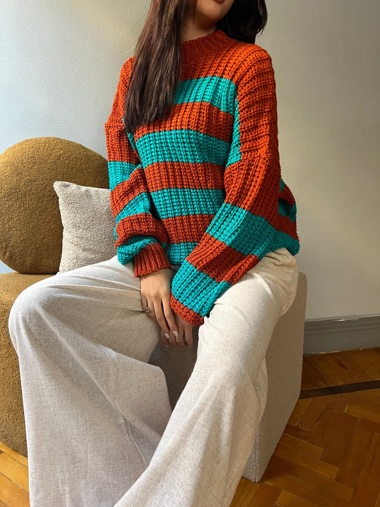 TurquoiseXOrange Striped Pullover - Mii