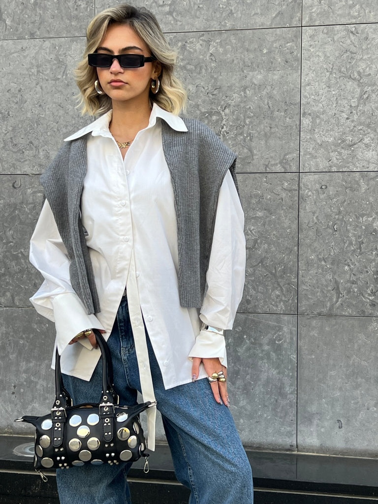 White Cinched Waist Shirt - Mii