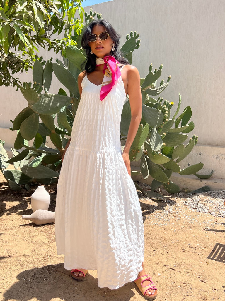 White Crinkled Drop Waist Dress - Mii