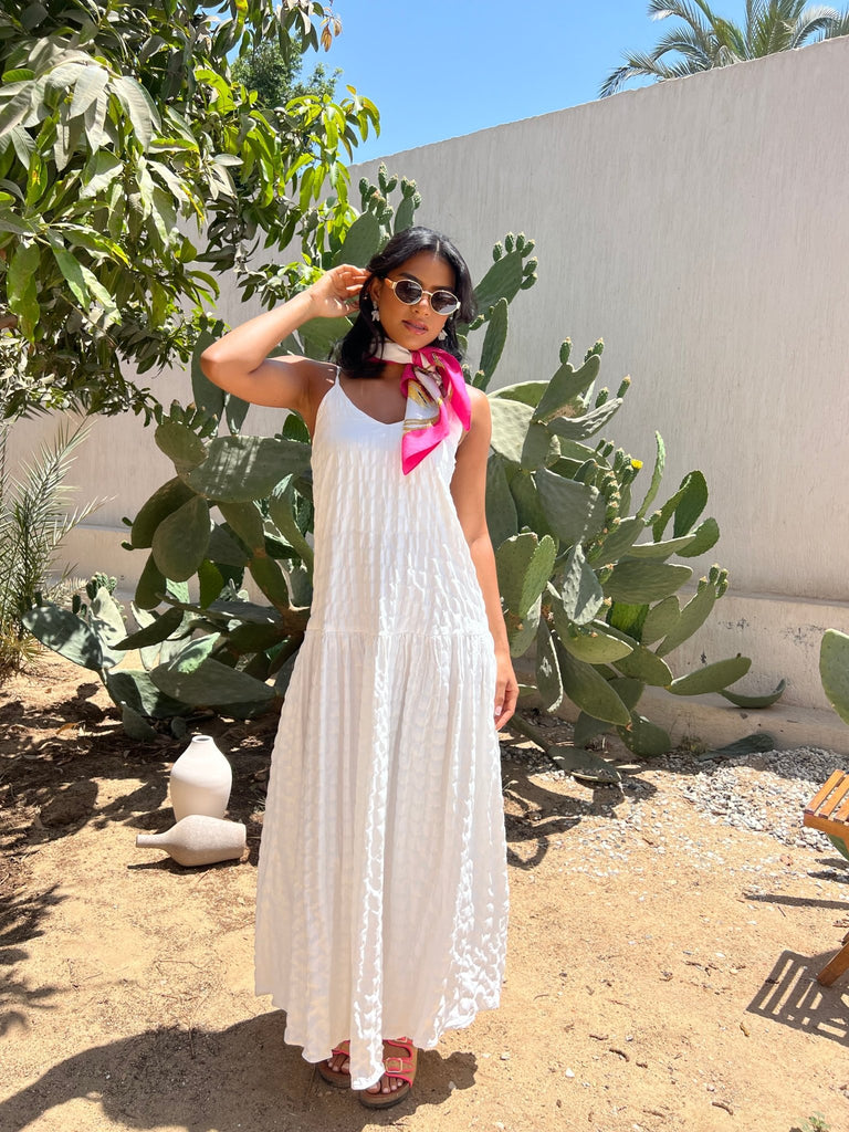 White Crinkled Drop Waist Dress - Mii