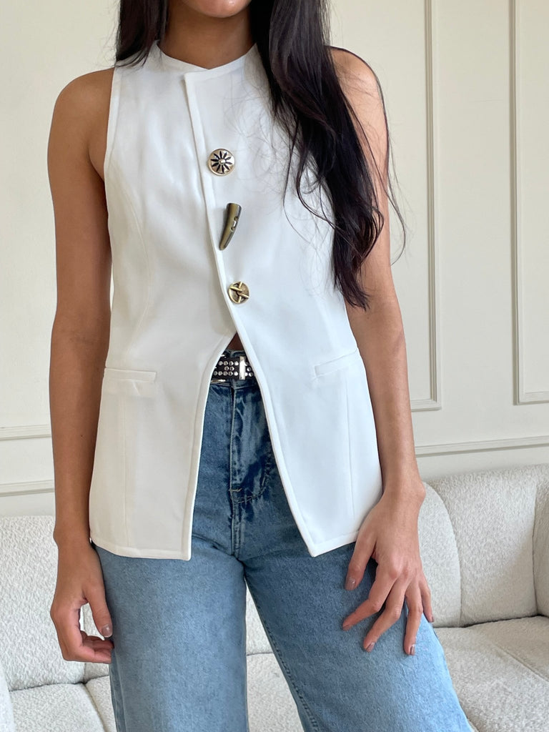 White French Style Metal Button Vest - Mii