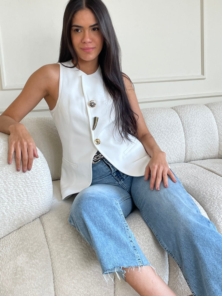 White French Style Metal Button Vest - Mii